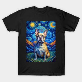 French Bulldog Dog Breed Painting in a Van Gogh Starry Night Art Style T-Shirt